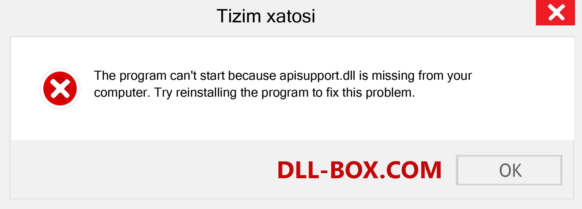 apisupport.dll fayli yo'qolganmi?. Windows 7, 8, 10 uchun yuklab olish - Windowsda apisupport dll etishmayotgan xatoni tuzating, rasmlar, rasmlar